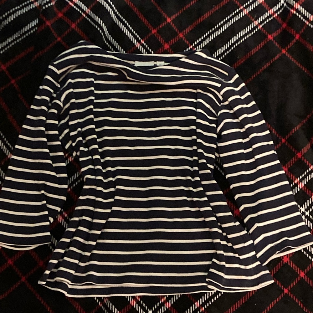 L.L. Bean Navy and Cream Striped Long Sleeve Top